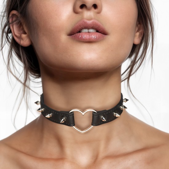 Picture of Spiked Heart Choker - Black