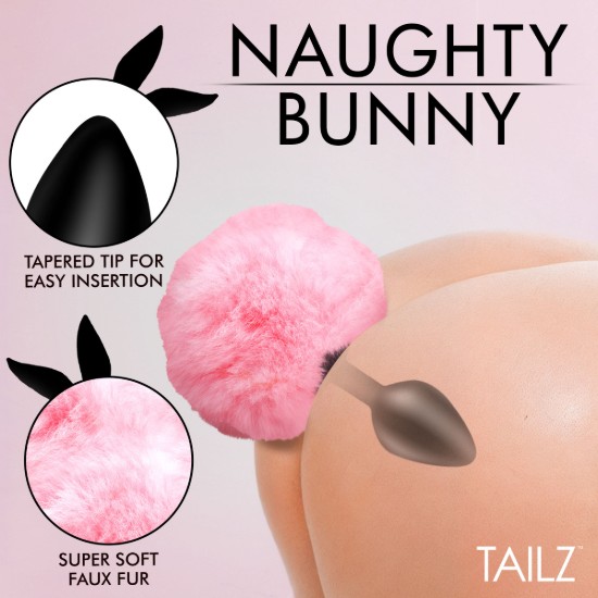 Picture of Fluffy Bunny Tail Silicone Plug - Pink