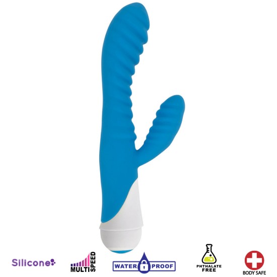 Picture of Celia 20x Ribbed Silicone Rabbit Vibe- Blue