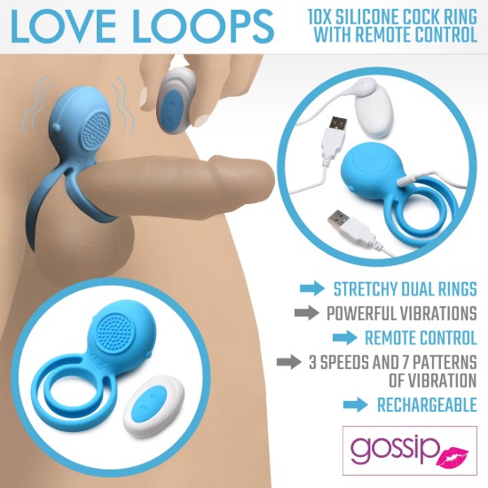 Picture of Love Loops 10X Silicone Cock Ring with Remote - Blue