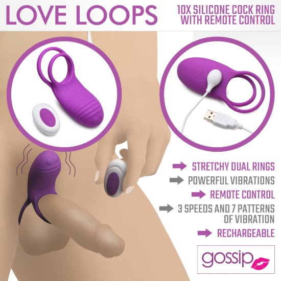 Picture of Love Loops 10X Silicone Cock Ring with Remote - Purple