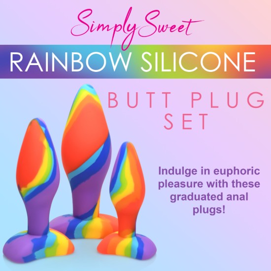 Picture of 3 Piece Rainbow  Silicone Butt Plug Set