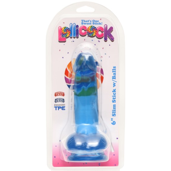 Picture of 6 Inch Slim Stick with Balls Berry Ice Dildo