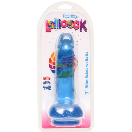 Picture of 7 Inch Slim Stick with Balls Berry Ice Dildo
