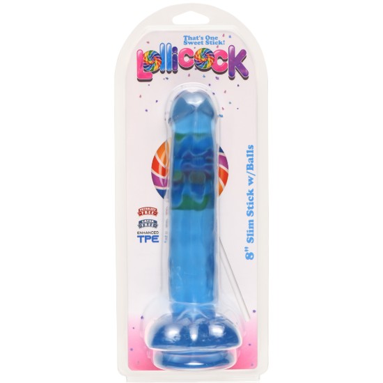 Picture of 8 Inch Slim Stick with Balls Berry Ice Dildo