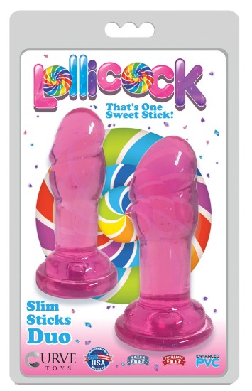 Picture of Lollicock Slim Stick Duo Suction Cup Dildos - Pink