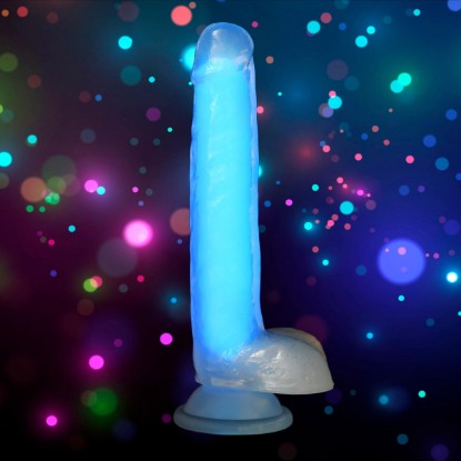 Picture of 7 Inch Glow-in-the-Dark Silicone Dildo with Balls - Blue