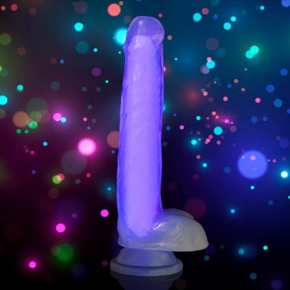 Picture of 7 Inch Glow-in-the-Dark Silicone Dildo with Balls - Purple