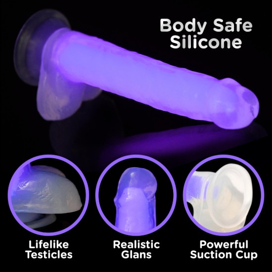 Picture of 7 Inch Glow-in-the-Dark Silicone Dildo with Balls - Purple