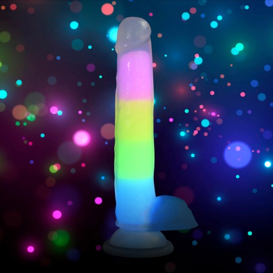 Picture of 7 Inch Glow-in-the-Dark Rainbow Silicone Dildo with Balls