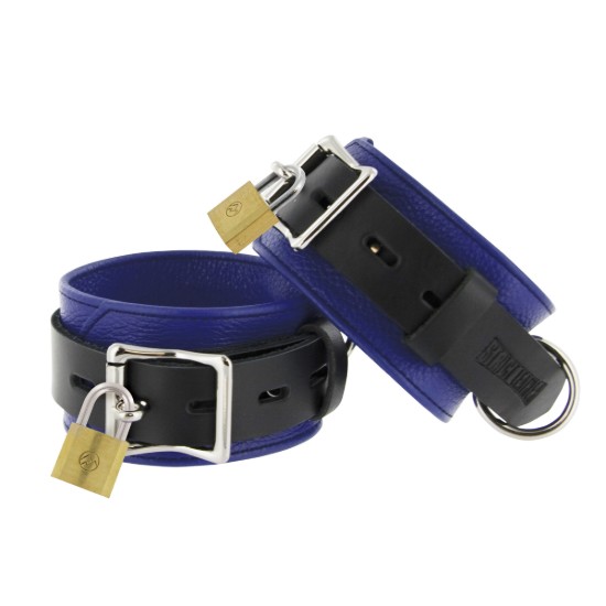 Picture of Strict Leather Blue and Black Deluxe Locking Ankle Cuffs