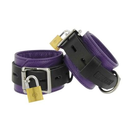 Picture of Strict Leather Purple and Black Deluxe Locking Wrist Cuffs